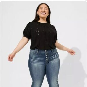 Torrid Black Abbey Challis Eyelet Back Cutout Blouse Size 3